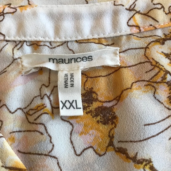 Maurices Chiffon V-Neck Cap Sleeve Floral Top Size XXL Yellow Brown - Picture 5 of 6